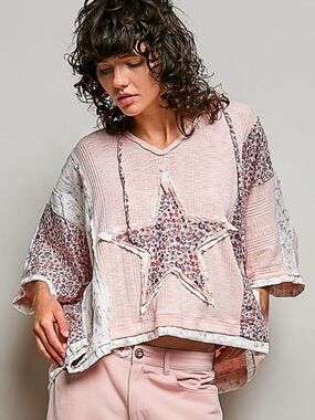 POL Women’s Pink Boho Star Patchwork Top NEW